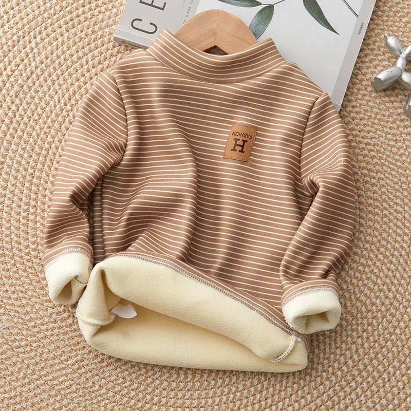 New Girls Padded Bottoming Shirt Boys Striped Turtleneck Jumper Autumn Winter Children Warm Fashion Casual Long - Sleeved Sweater - PratSN