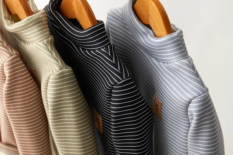 New Girls Padded Bottoming Shirt Boys Striped Turtleneck Jumper Autumn Winter Children Warm Fashion Casual Long - Sleeved Sweater - PratSN