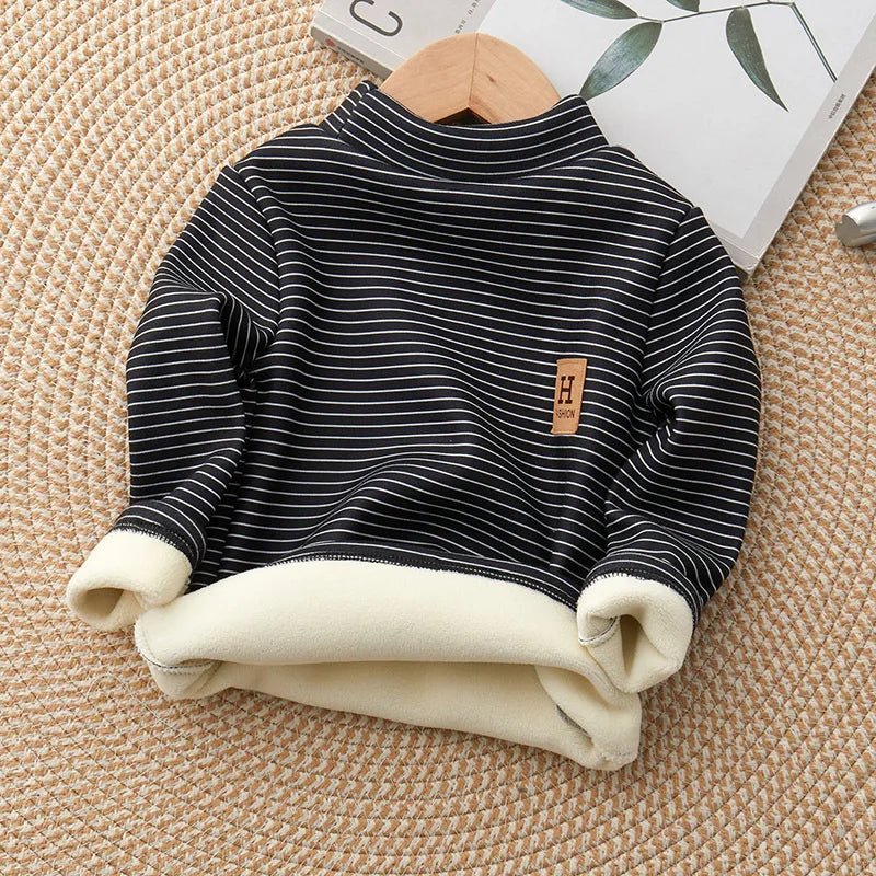 New Girls Padded Bottoming Shirt Boys Striped Turtleneck Jumper Autumn Winter Children Warm Fashion Casual Long - Sleeved Sweater - PratSN