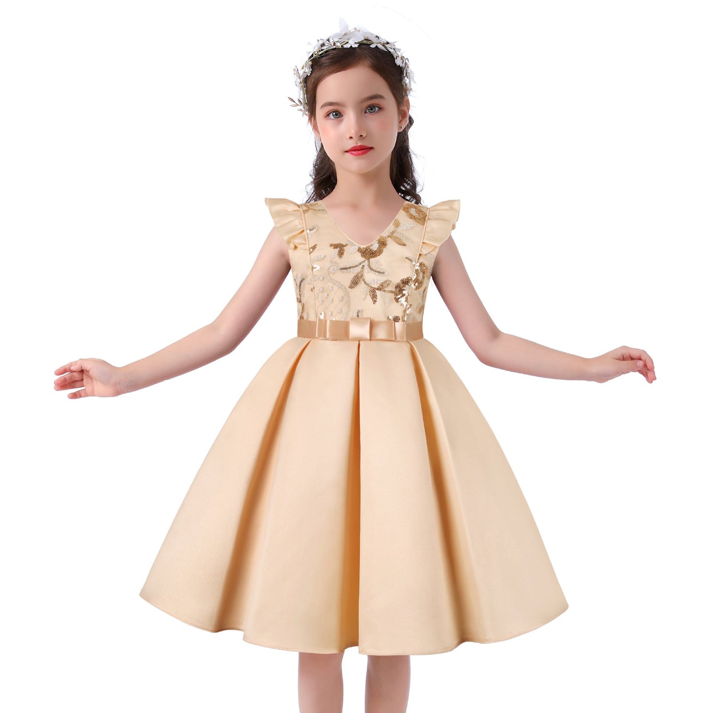 New Girls' Sequin Dress With Small Flying Sleeves - PratSN