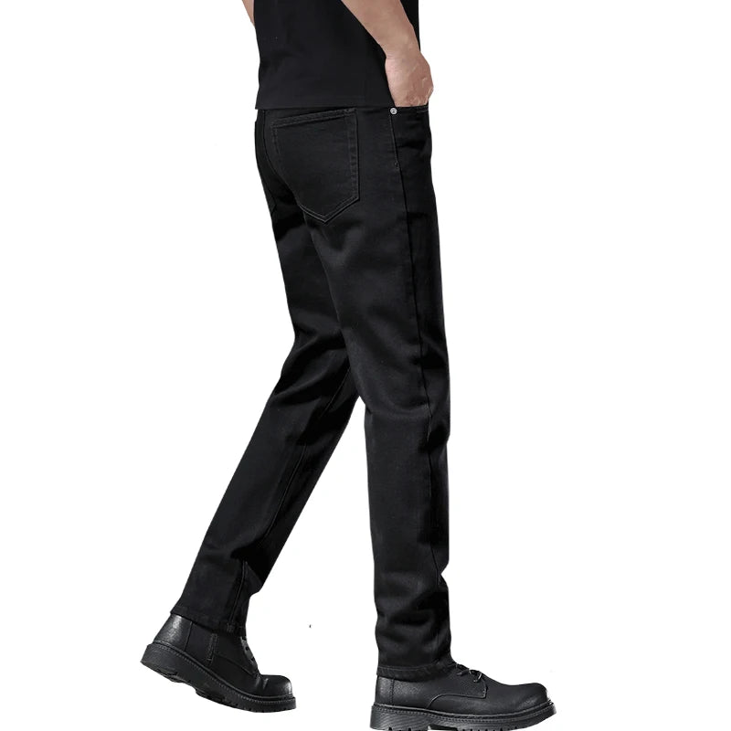New High Quality Comfortable Breathable Cold Pure Black Straight Leg Formal Jeans - PratSN