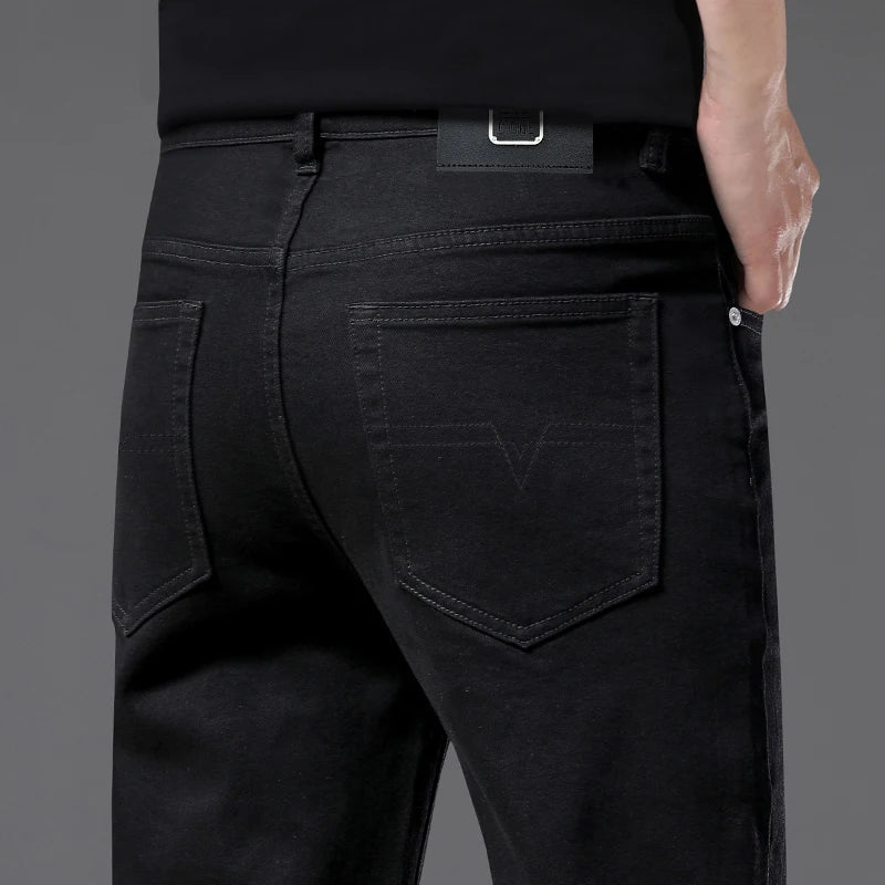 New High Quality Comfortable Breathable Cold Pure Black Straight Leg Formal Jeans - PratSN