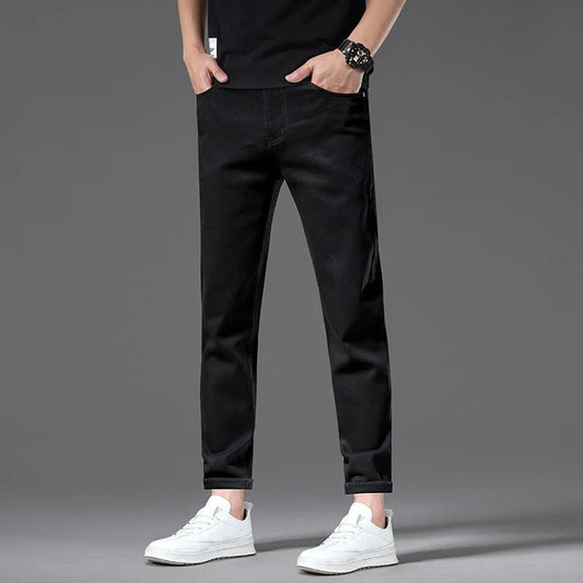 New High Quality Comfortable Breathable Cold Pure Black Straight Leg Formal Jeans - PratSN