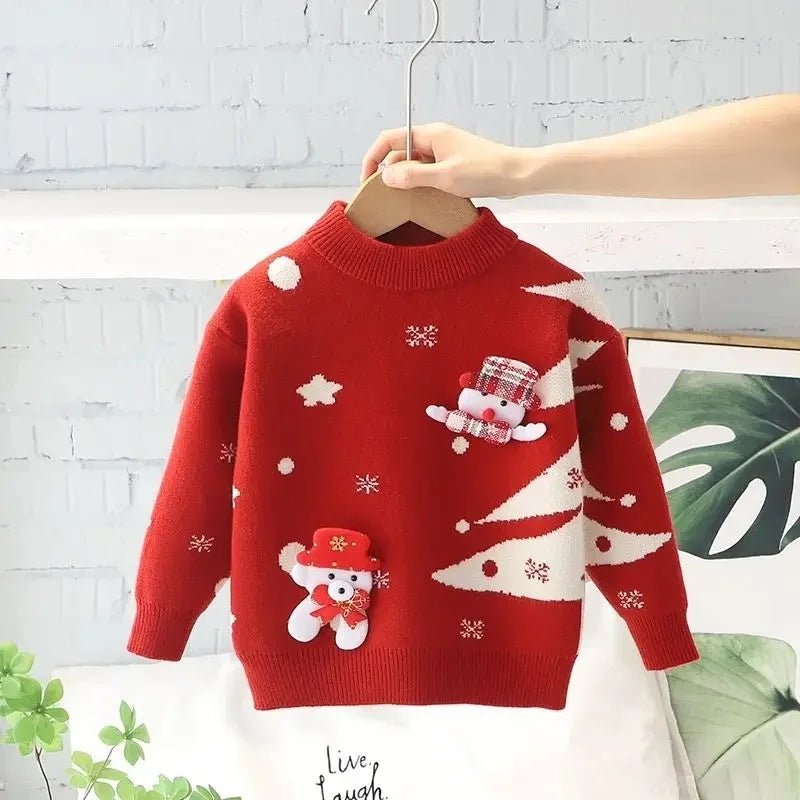 New Kids Christmas Sweaters Winter Girls Print Knit Clothes Children Xmas Cotton Pullover Autumn Warm Knitwear Tops 1 - 6 Years - PratSN