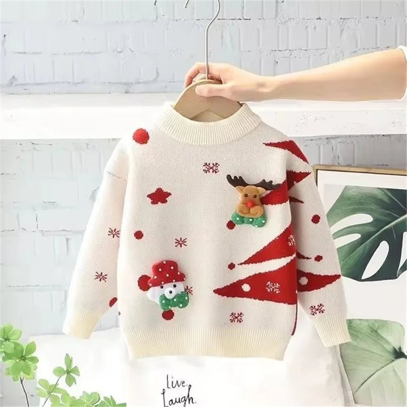 New Kids Christmas Sweaters Winter Girls Print Knit Clothes Children Xmas Cotton Pullover Autumn Warm Knitwear Tops 1 - 6 Years - PratSN