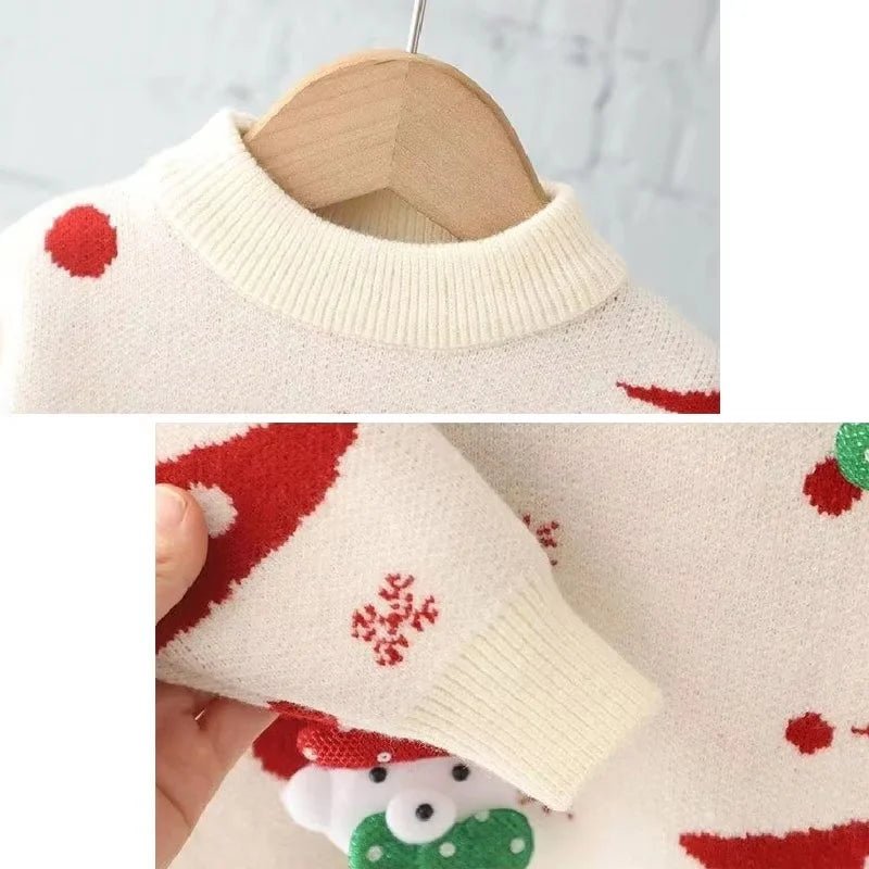 New Kids Christmas Sweaters Winter Girls Print Knit Clothes Children Xmas Cotton Pullover Autumn Warm Knitwear Tops 1 - 6 Years - PratSN