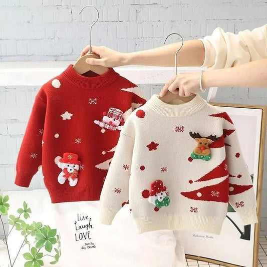 New Kids Christmas Sweaters Winter Girls Print Knit Clothes Children Xmas Cotton Pullover Autumn Warm Knitwear Tops 1 - 6 Years - PratSN