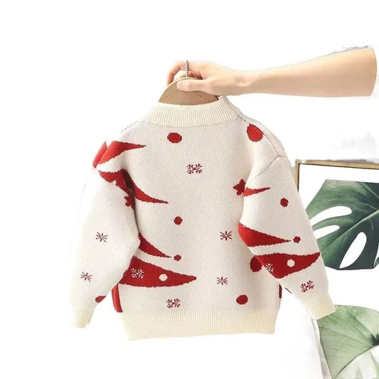 New Kids Christmas Sweaters Winter Girls Print Knit Clothes Children Xmas Cotton Pullover Autumn Warm Knitwear Tops 1 - 6 Years - PratSN