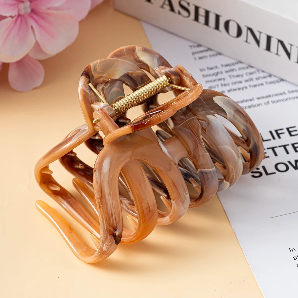New Large Marble Stripes Pumpkin Hair Claws Crab Hairpins For Women Sweet Hair Clip Barrettes Headband Hair Accessories Styling - PratSN