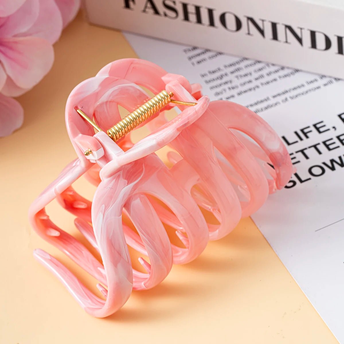 New Large Marble Stripes Pumpkin Hair Claws Crab Hairpins For Women Sweet Hair Clip Barrettes Headband Hair Accessories Styling - PratSN