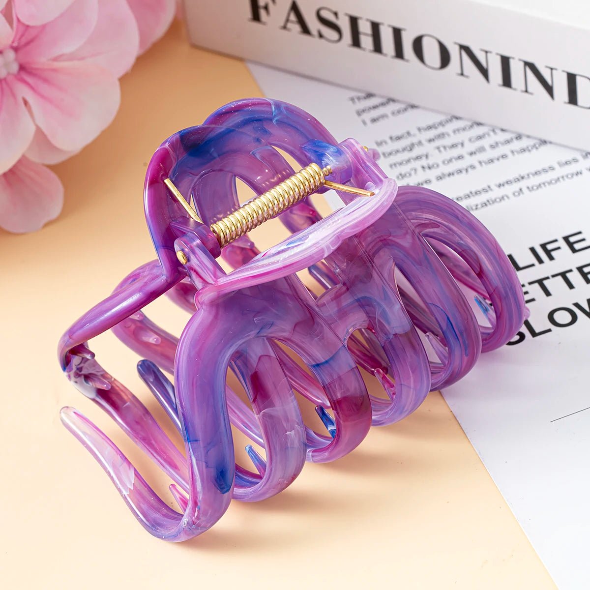 New Large Marble Stripes Pumpkin Hair Claws Crab Hairpins For Women Sweet Hair Clip Barrettes Headband Hair Accessories Styling - PratSN