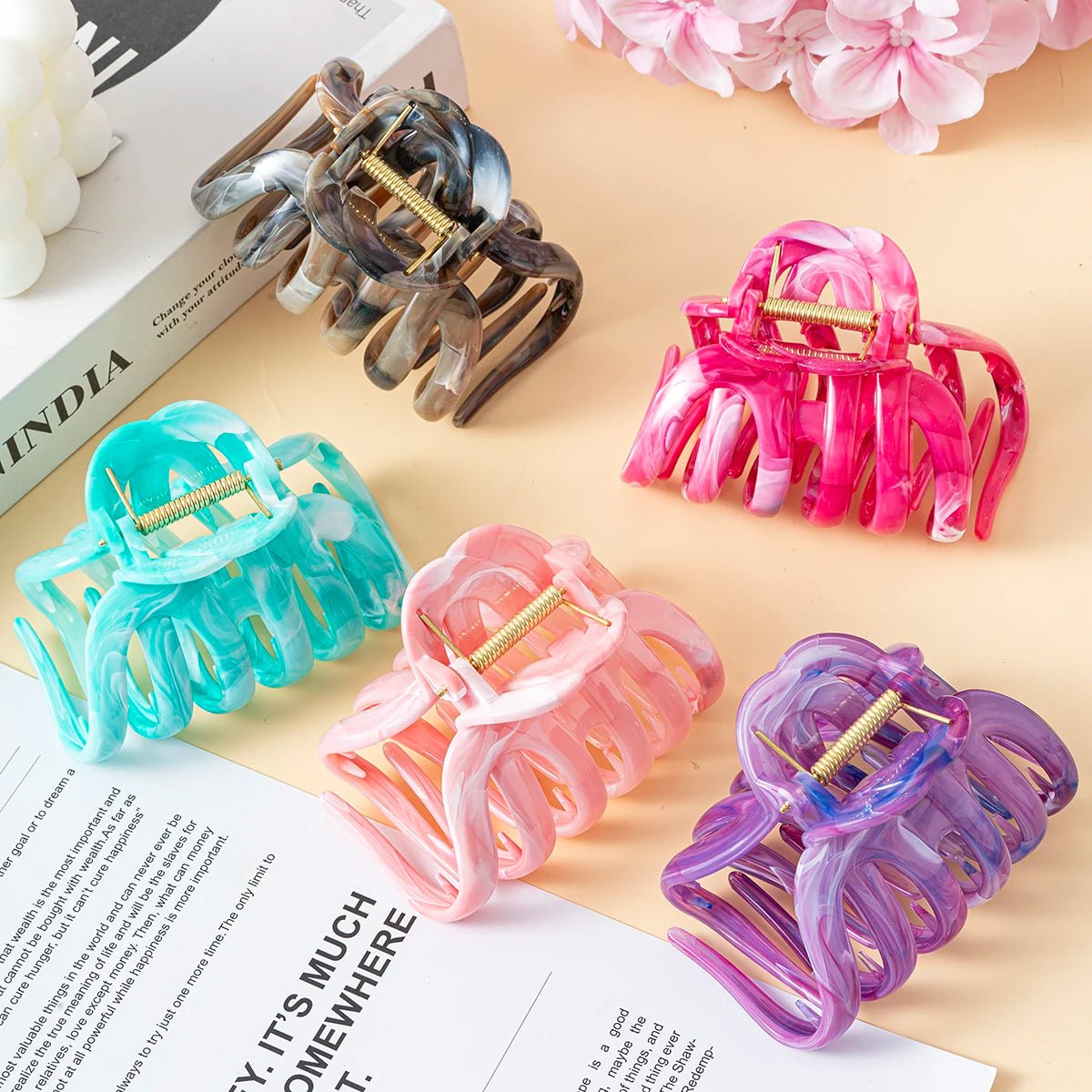 New Large Marble Stripes Pumpkin Hair Claws Crab Hairpins For Women Sweet Hair Clip Barrettes Headband Hair Accessories Styling - PratSN