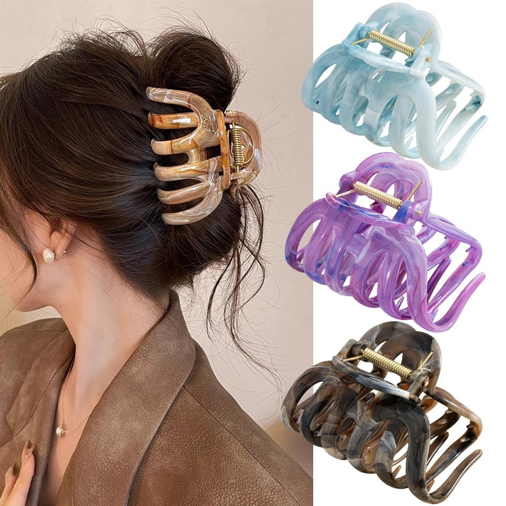 New Large Marble Stripes Pumpkin Hair Claws Crab Hairpins For Women Sweet Hair Clip Barrettes Headband Hair Accessories Styling - PratSN