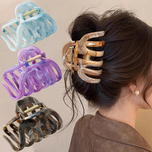 New Large Marble Stripes Pumpkin Hair Claws Crab Hairpins For Women Sweet Hair Clip Barrettes Headband Hair Accessories Styling - PratSN
