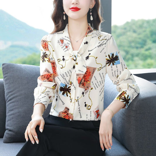 New Long Sleeved Bow Tie Women's Shirt - PratSN