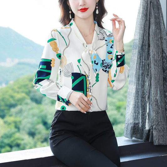 New Long Sleeved Bow Tie Women's Shirt - PratSN