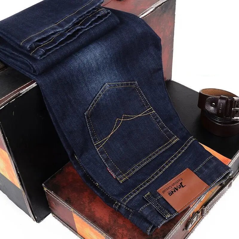 New Men Comfortable Soft Business Fashion Straight Casual Denim Trousers Clothing Light Luxury Stretch Slim Fit Pants - PratSN