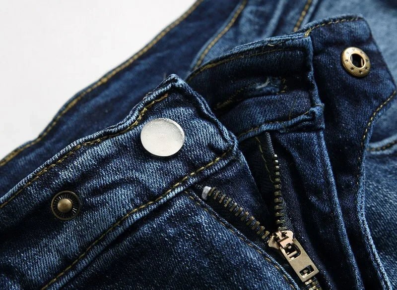 New Men's Casual Motorcycle Jeans Stretch Straight Fashion Patchwork Denim Trousers Male Hip Hop Street Riding Slim Long Pants - PratSN