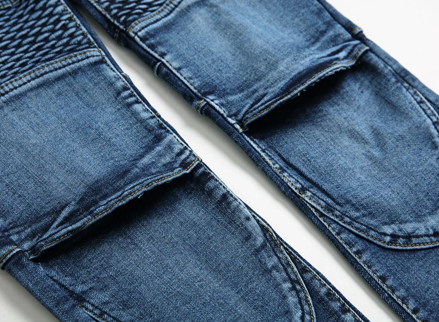 New Men's Casual Motorcycle Jeans Stretch Straight Fashion Patchwork Denim Trousers Male Hip Hop Street Riding Slim Long Pants - PratSN