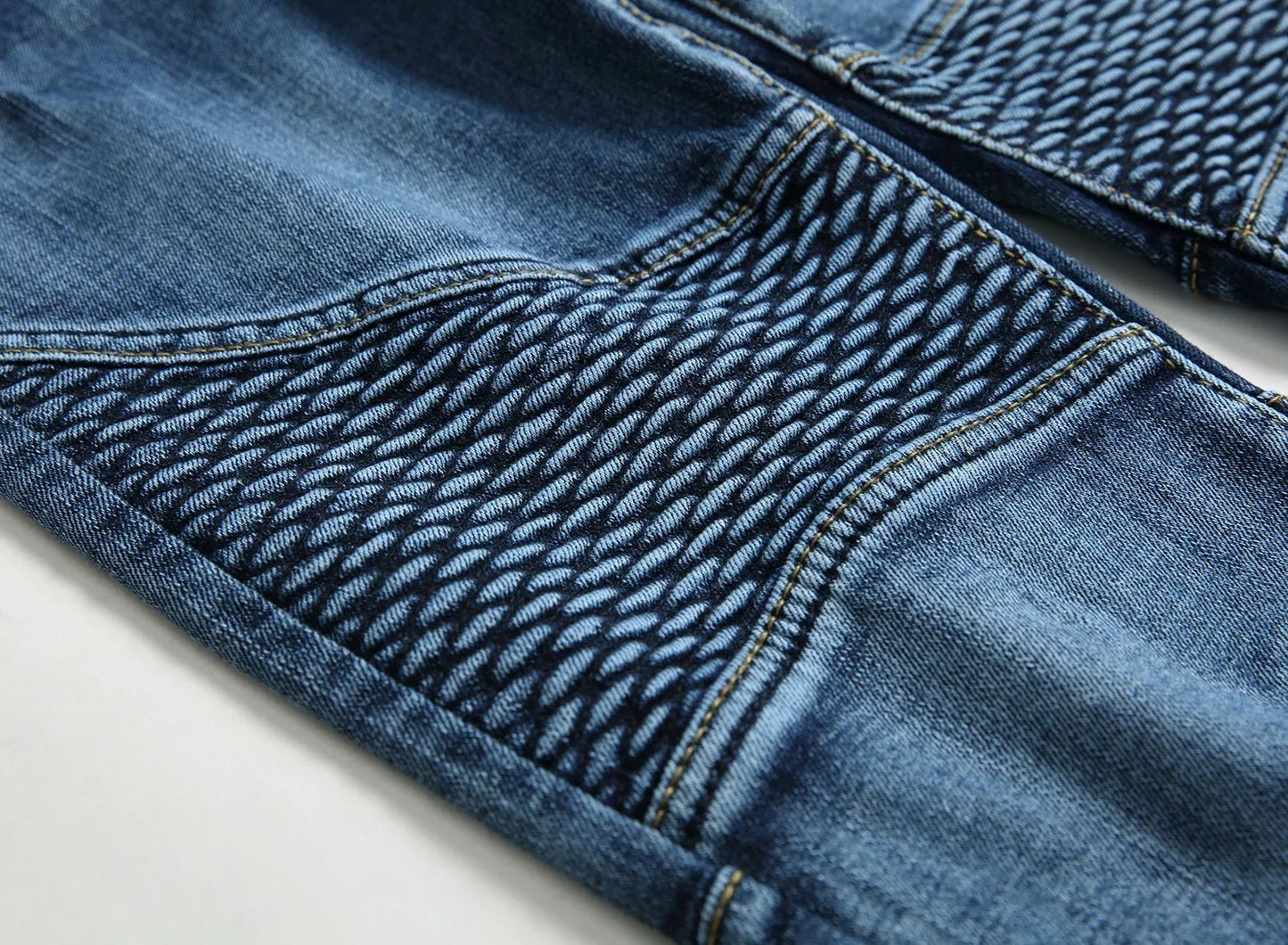 New Men's Casual Motorcycle Jeans Stretch Straight Fashion Patchwork Denim Trousers Male Hip Hop Street Riding Slim Long Pants - PratSN