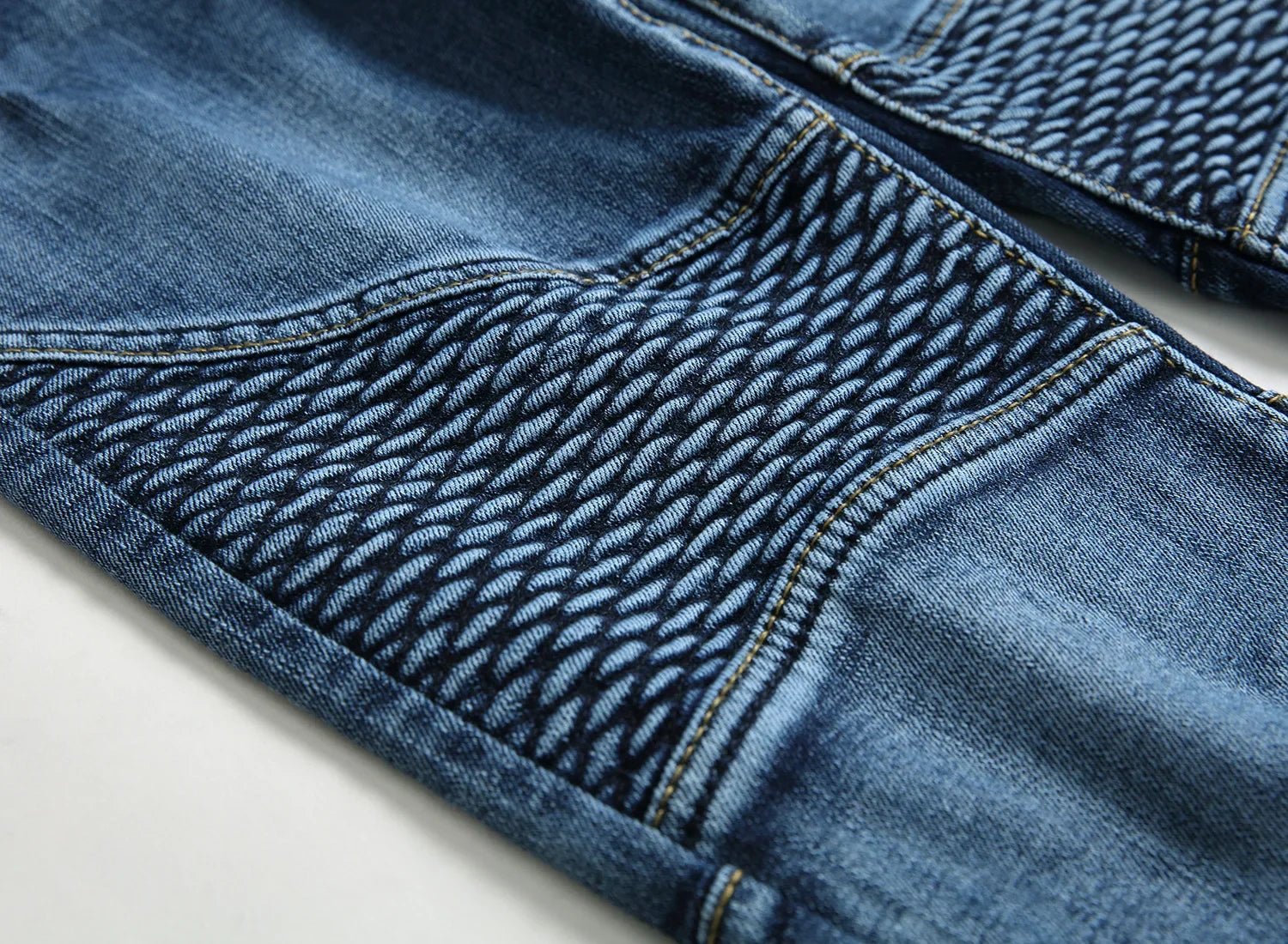 New Men's Casual Motorcycle Jeans Stretch Straight Fashion Patchwork Denim Trousers Male Hip Hop Street Riding Slim Long Pants - PratSN