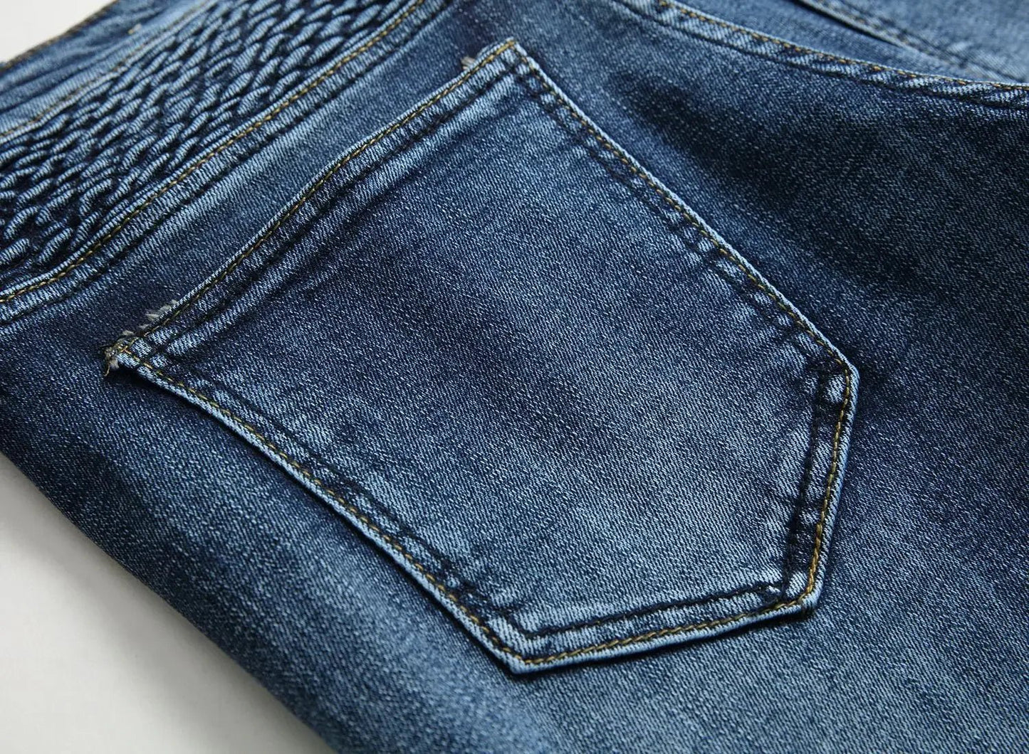 New Men's Casual Motorcycle Jeans Stretch Straight Fashion Patchwork Denim Trousers Male Hip Hop Street Riding Slim Long Pants - PratSN