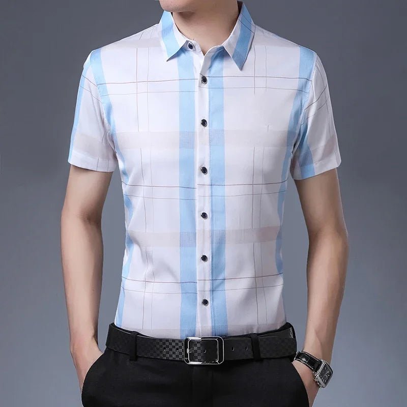 New Men's Casual Printed Short Sleeved Lapel Shirt for Summer Fashion Comfort No Ironing Wrinkle Resistant Top - PratSN
