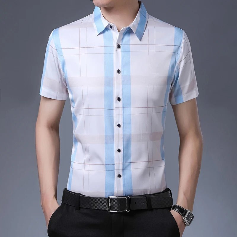 New Men's Casual Printed Short Sleeved Lapel Shirt for Summer Fashion Comfort No Ironing Wrinkle Resistant Top - PratSN