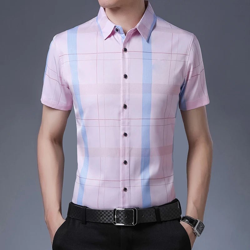 New Men's Casual Printed Short Sleeved Lapel Shirt for Summer Fashion Comfort No Ironing Wrinkle Resistant Top - PratSN