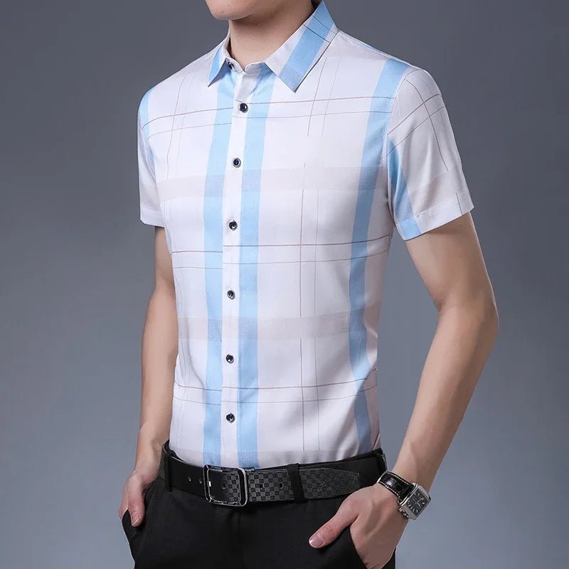 New Men's Casual Printed Short Sleeved Lapel Shirt for Summer Fashion Comfort No Ironing Wrinkle Resistant Top - PratSN