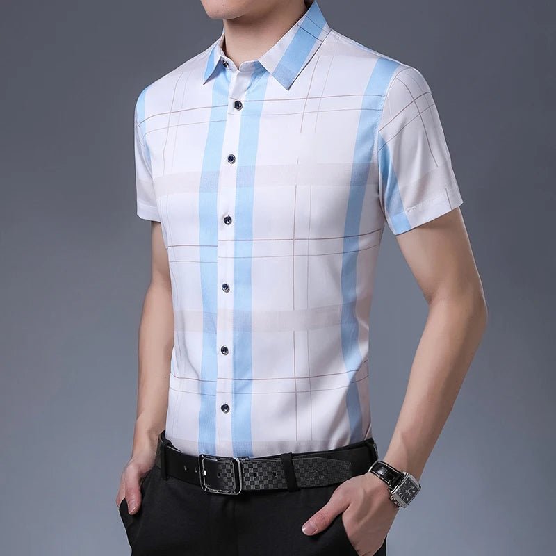 New Men's Casual Printed Short Sleeved Lapel Shirt for Summer Fashion Comfort No Ironing Wrinkle Resistant Top - PratSN