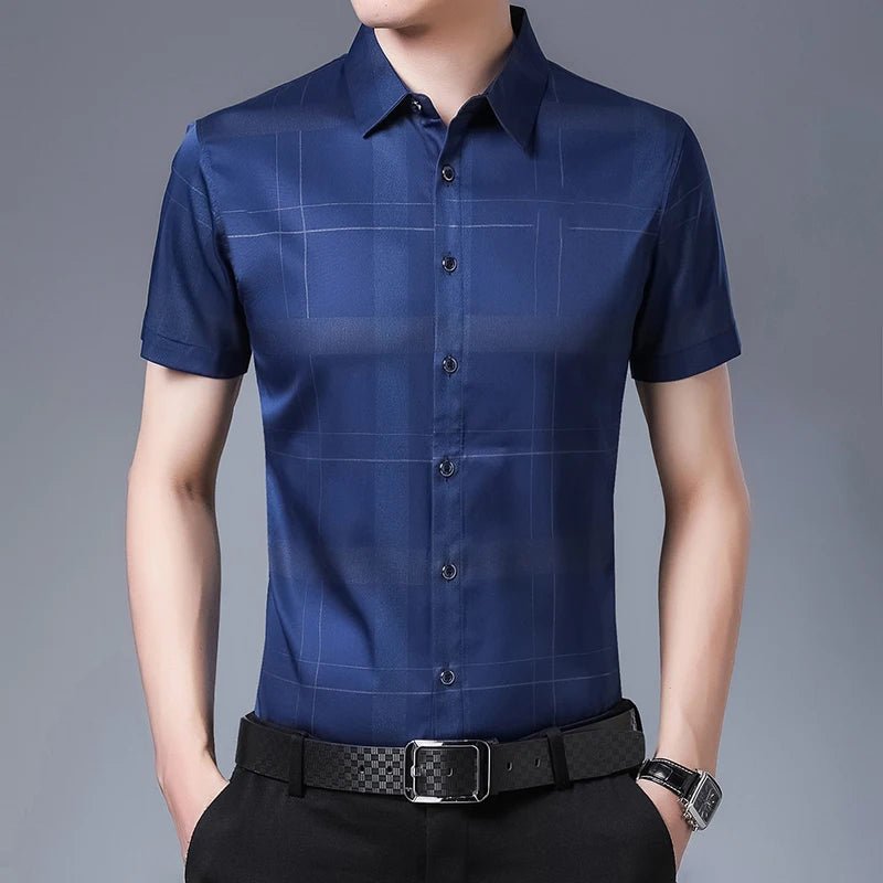 New Men's Casual Printed Short Sleeved Lapel Shirt for Summer Fashion Comfort No Ironing Wrinkle Resistant Top - PratSN