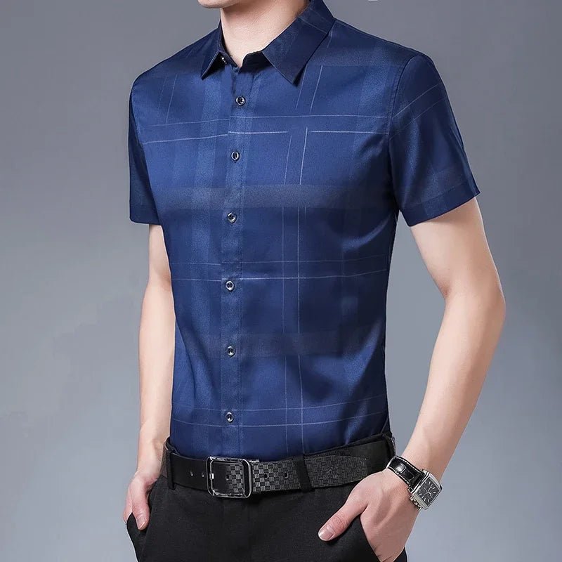 New Men's Casual Printed Short Sleeved Lapel Shirt for Summer Fashion Comfort No Ironing Wrinkle Resistant Top - PratSN