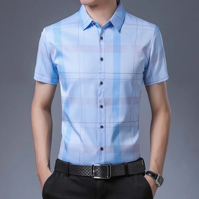 New Men's Casual Printed Short Sleeved Lapel Shirt for Summer Fashion Comfort No Ironing Wrinkle Resistant Top - PratSN