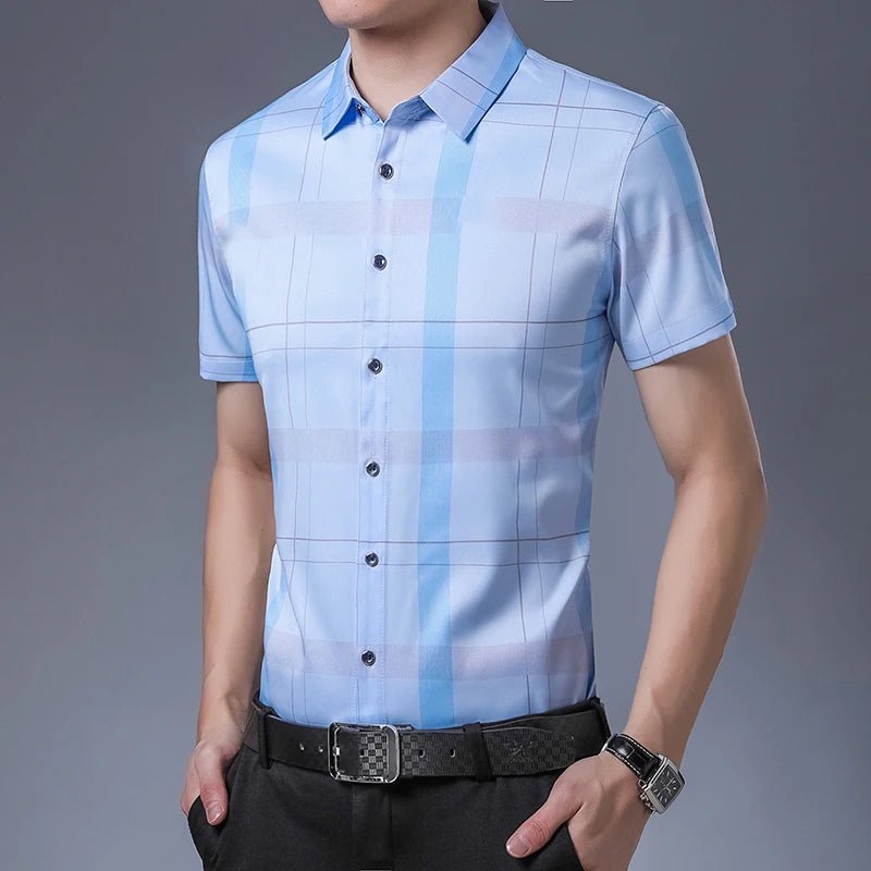 New Men's Casual Printed Short Sleeved Lapel Shirt for Summer Fashion Comfort No Ironing Wrinkle Resistant Top - PratSN