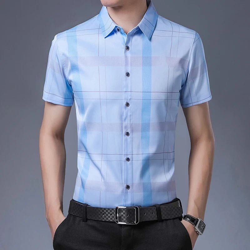 New Men's Casual Printed Short Sleeved Lapel Shirt for Summer Fashion Comfort No Ironing Wrinkle Resistant Top - PratSN
