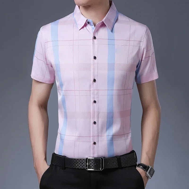 New Men's Casual Printed Short Sleeved Lapel Shirt for Summer Fashion Comfort No Ironing Wrinkle Resistant Top - PratSN