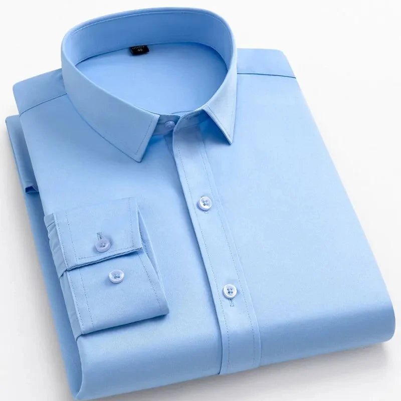 New Men's Formal Shirts Long Sleeve Fashion Without Pocket Wrinkle Resistant Plain Regular Fit Social Business Smart Casual Grey - PratSN