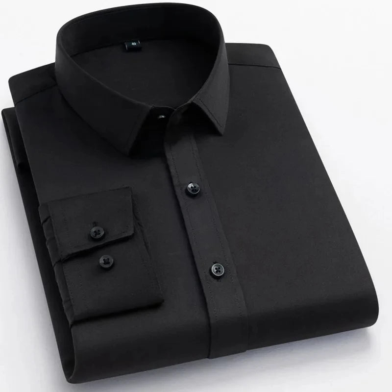 New Men's Formal Shirts Long Sleeve Fashion Without Pocket Wrinkle Resistant Plain Regular Fit Social Business Smart Casual Grey - PratSN