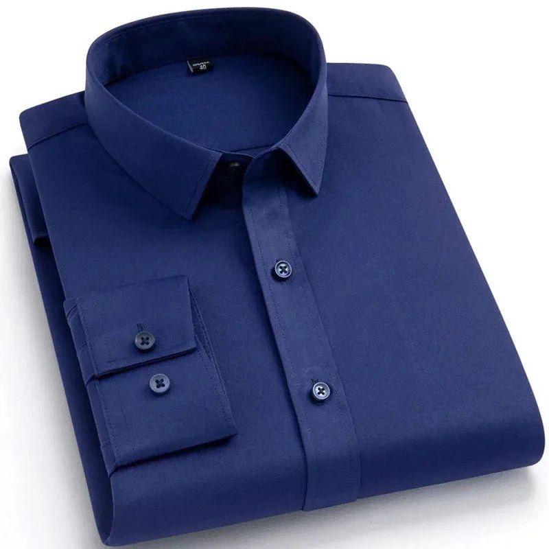 New Men's Formal Shirts Long Sleeve Fashion Without Pocket Wrinkle Resistant Plain Regular Fit Social Business Smart Casual Grey - PratSN