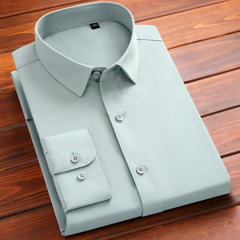 New Men's Formal Shirts Long Sleeve Fashion Without Pocket Wrinkle Resistant Plain Regular Fit Social Business Smart Casual Grey - PratSN