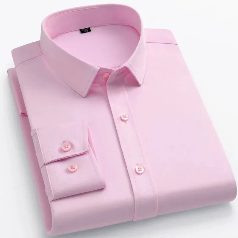 New Men's Formal Shirts Long Sleeve Fashion Without Pocket Wrinkle Resistant Plain Regular Fit Social Business Smart Casual Grey - PratSN