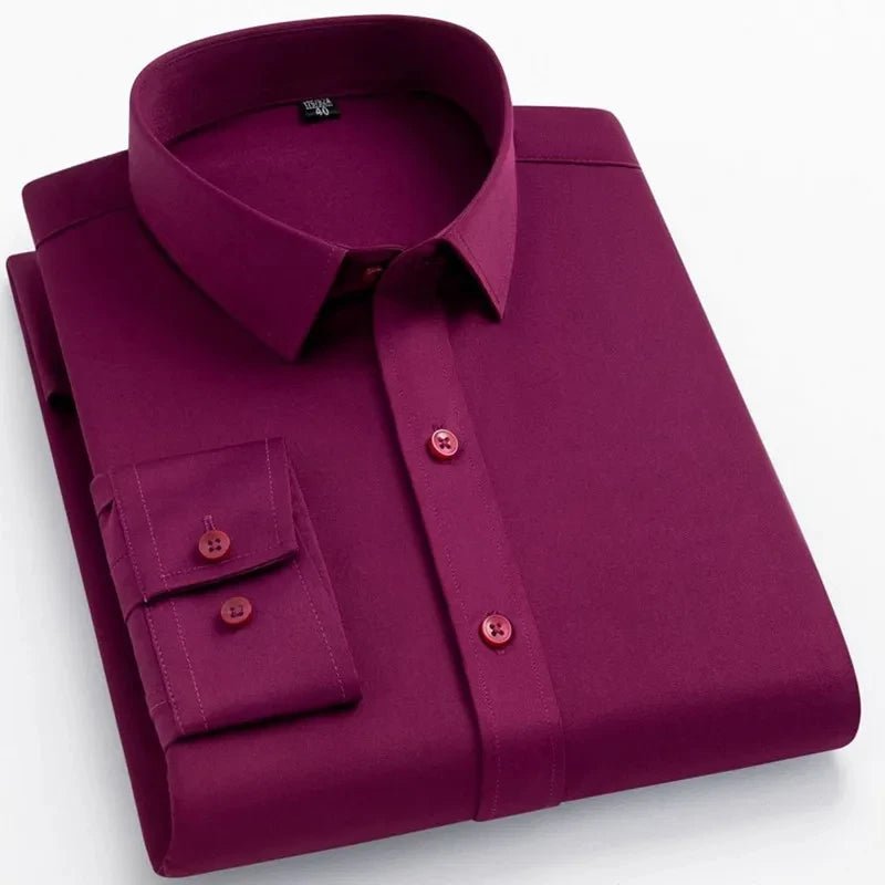 New Men's Formal Shirts Long Sleeve Fashion Without Pocket Wrinkle Resistant Plain Regular Fit Social Business Smart Casual Grey - PratSN