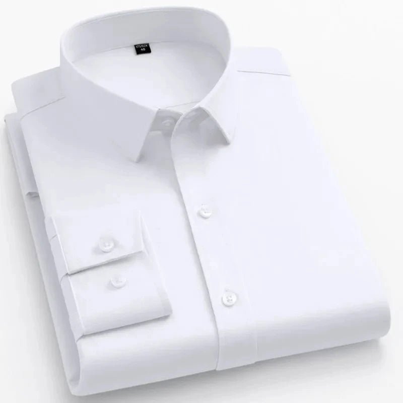 New Men's Formal Shirts Long Sleeve Fashion Without Pocket Wrinkle Resistant Plain Regular Fit Social Business Smart Casual Grey - PratSN