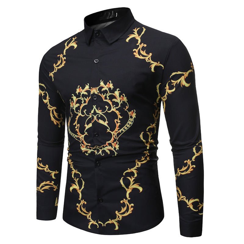 New Mens Long Sleeve Shirts Slim Fit Casual Shirt For Men Flower Shirt - PratSN
