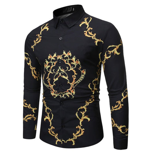 New Mens Long Sleeve Shirts Slim Fit Casual Shirt For Men Flower Shirt - PratSN