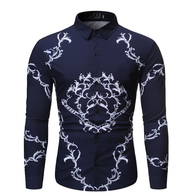 New Mens Long Sleeve Shirts Slim Fit Casual Shirt For Men Flower Shirt - PratSN