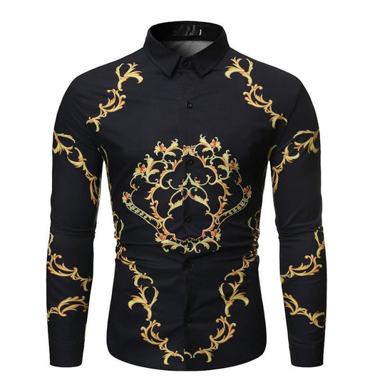 New Mens Long Sleeve Shirts Slim Fit Casual Shirt For Men Flower Shirt - PratSN