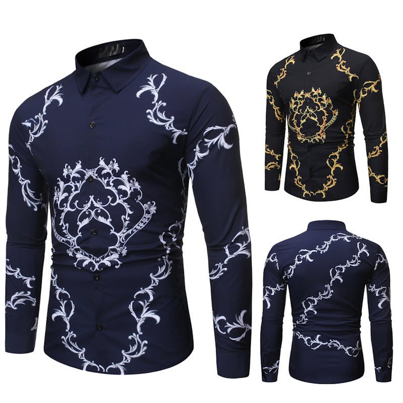 New Mens Long Sleeve Shirts Slim Fit Casual Shirt For Men Flower Shirt - PratSN