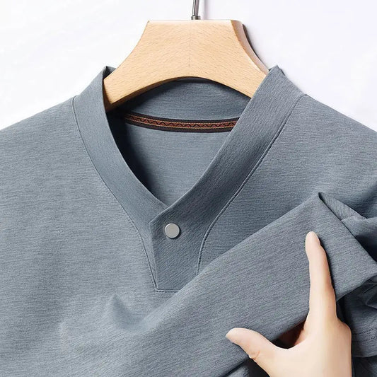New Mid - Aged Men's Short Sleeve Solid Color Print Thin T-Shirt V - Neck Summer Wear Multipurpose Wrinkle - Resistant Iron - Free - PratSN